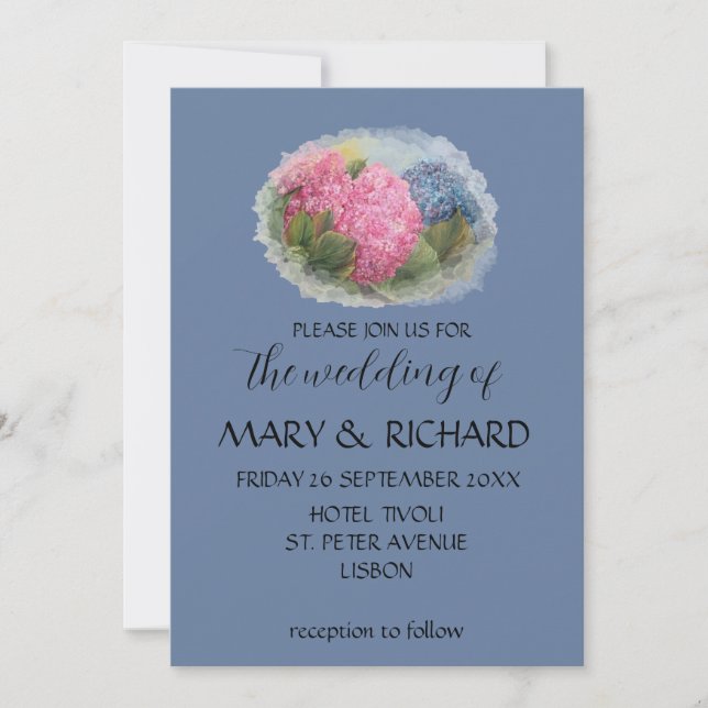 Invitación Acuarela azul turbia Hydrangeas (Anverso)