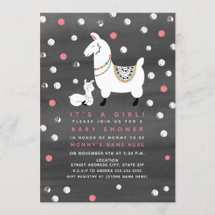 Invitación Acuarela Baby Shower del chica de la llama