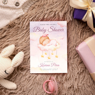 Invitación Acuarela Baby Shower Rosa Suave Es Una Niña