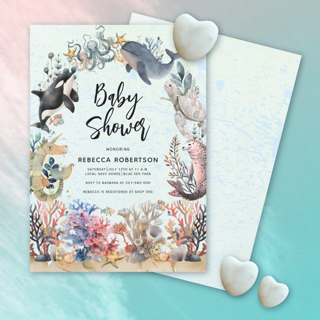 Invitación Acuarela bajo el Baby Shower neutro del mar (Subido por el creador)
