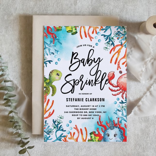 Invitación Acuarela bajo el mar amigos bebé rociar (Watercolor Under the Sea Friends Baby Sprinkle Invitation)