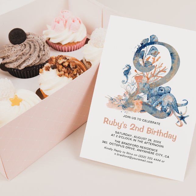 Invitación Acuarela bajo el mar Chica segundo cumpleaños (Subido por el creador)