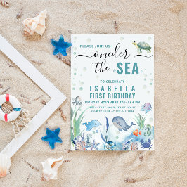 Invitación Acuarela bajo el mar. Primer cumpleaños