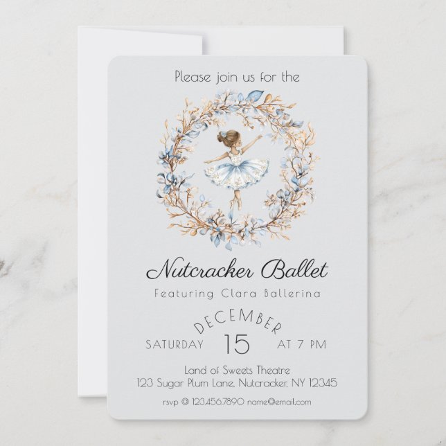 Invitación Acuarela Ballet de Nutcracker Recital (Anverso)