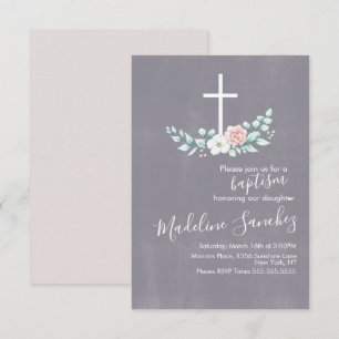 Invitación Acuarela Baptismo Floral Dedicación cruzada del be