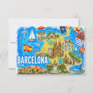 Invitación Acuarela Barcelona España Sagrada Landmark