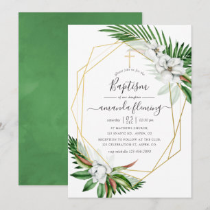 Invitación Acuarela Bautismo Floral Tropical