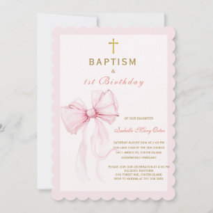 Invitación Acuarela Bautismo y Cumpleaños Rosa