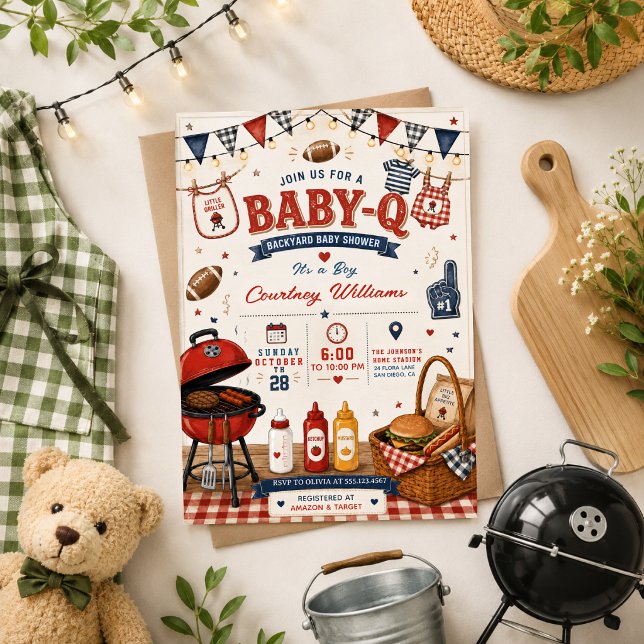 Invitación Acuarela BBQ Patio rústico Fiesta de Bebé Verano (Subido por el creador)