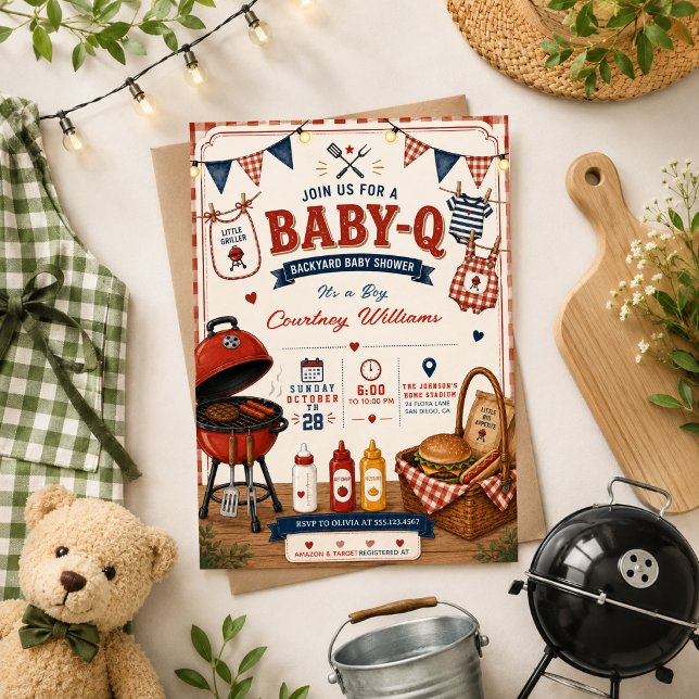 Invitación Acuarela BBQ Patio rústico Fiesta de Bebé Verano (Subido por el creador)