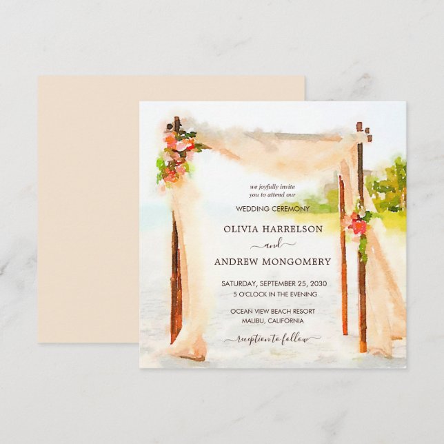 Invitación Acuarela Beach Arbor (Anverso / Reverso)