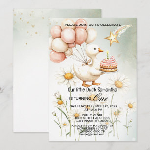 Invitación Acuarela Bebé blanco ganso fiesta de cumpleaños