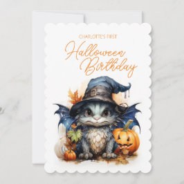 Invitación Acuarela Bebé Dragón Cumpleaños de Halloween