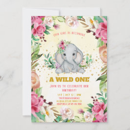 Invitación Acuarela bebé Elefante Chica Cumpleaños