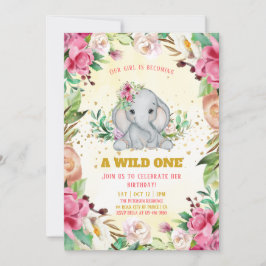 Invitación Acuarela bebé Elefante Chica Cumpleaños