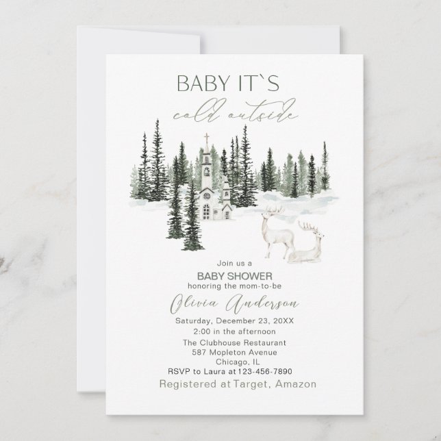 Invitación Acuarela Bebé frío fuera de Baby Shower (Anverso)