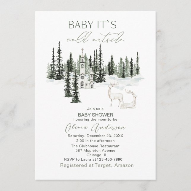 Invitación Acuarela Bebé frío fuera de Baby Shower (Anverso)