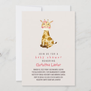 Invitación Acuarela Bebé Giraffe Cuida Bebé Whimsical