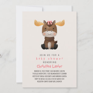 Invitación Acuarela Bebé Moose Cuato Whimsical Baby Girl