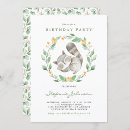 Invitación Acuarela Bebé Raccoon Wreath Niños Cumpleaños