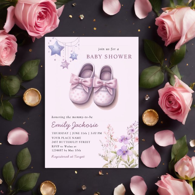 Invitación Acuarela Bebé rosa Zapatos Chica de flores Baby Sh (Subido por el creador)