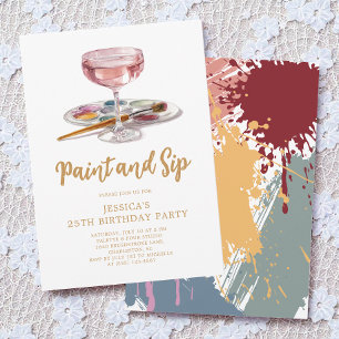 Invitación Acuarela Bebida Pintura y Brindis Fiesta de Cumple