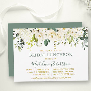 Invitación Acuarela Blanco Floral Sage Green Bridal Luncheon