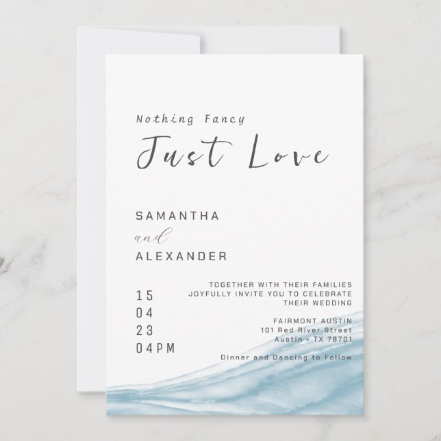 Invitación Acuarela Blue Ocean Casual Coastal Beach Wedding (Anverso)