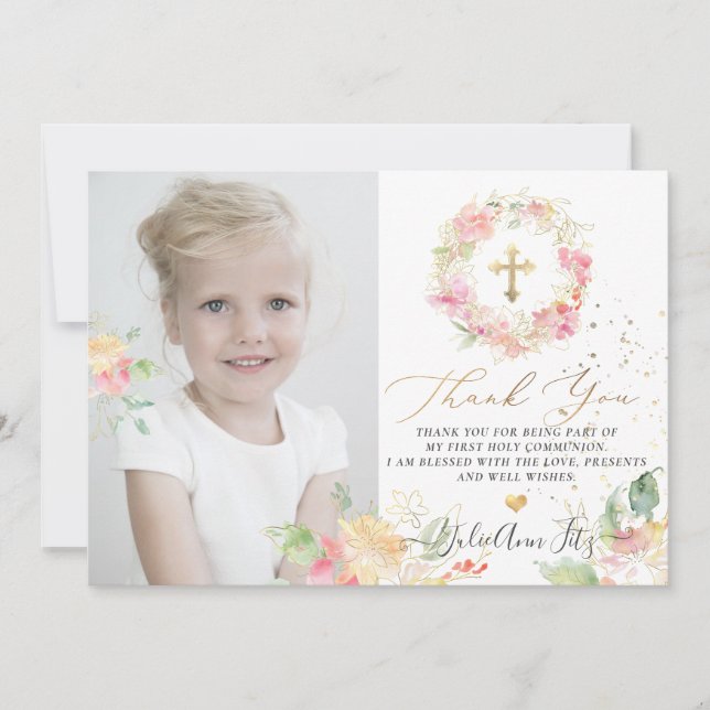 Invitación Acuarela Blushing Sweetpeas Gracias (Anverso)