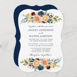 Invitación Acuarela Boda azul de vegetación floral mixta