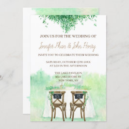 Invitación Acuarela boda con mesa y sillas boda