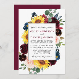 Invitación Acuarela Boda de armazón floral mixto Borgoña