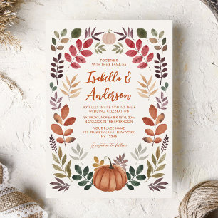Invitación Acuarela Boda de calabaza de hojas otoñales