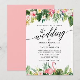 Invitación Acuarela Boda de caligrafía floral tropical PK