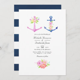Invitación Acuarela Boda de código QR floral con tema náutico