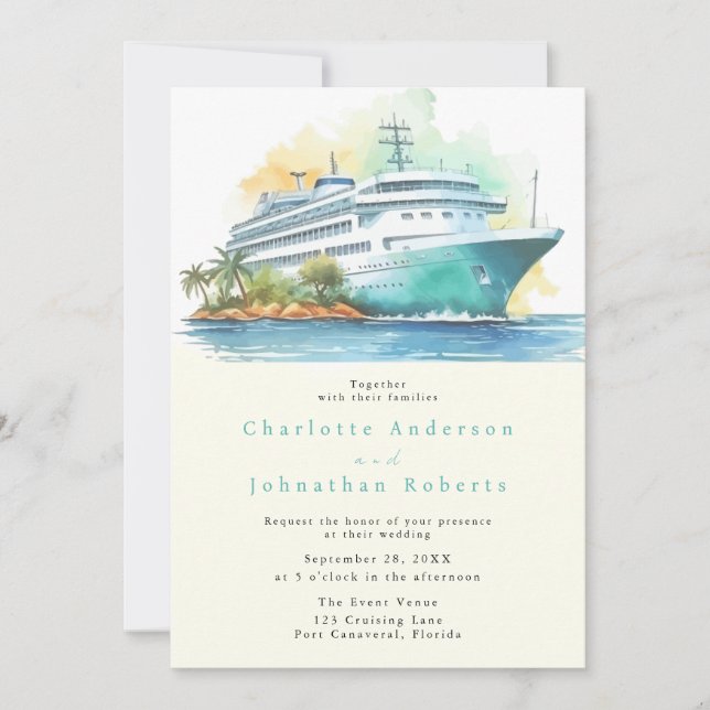 Invitación Acuarela Boda de crucero (Anverso)