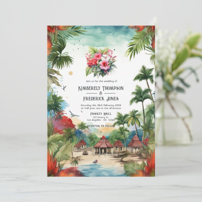 Invitación Acuarela Boda de destino República Dominicana (Anverso de pie)