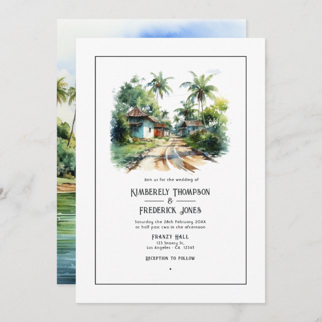 Invitación Acuarela Boda de destino República Dominicana (Anverso / Reverso)