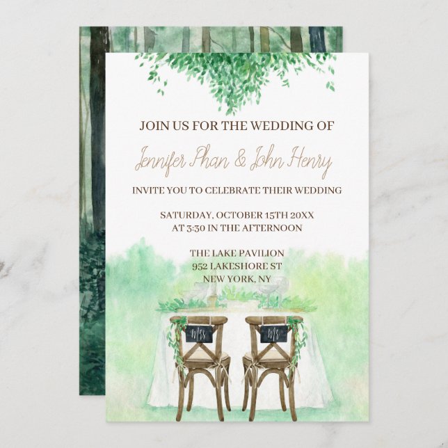 Invitación Acuarela boda de estilo rústico (Anverso / Reverso)