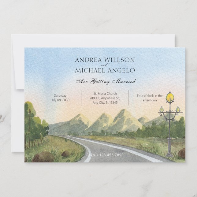 Invitación Acuarela boda de paisaje natural estético (Anverso)