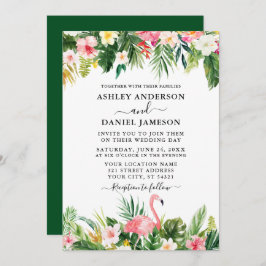 Invitación Acuarela boda Flamingo Floral tropical Verde