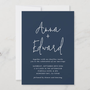 Invitación acuarela boda floral botánica azul marino