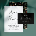 Invitación acuarela boda floral botánica negro moderno<br><div class="desc">acuarela boda floral botánica floral estiloso moderno tarjeta de invitación a la boda mínima.</div>