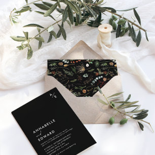 Invitación acuarela boda floral botánica negro moderno