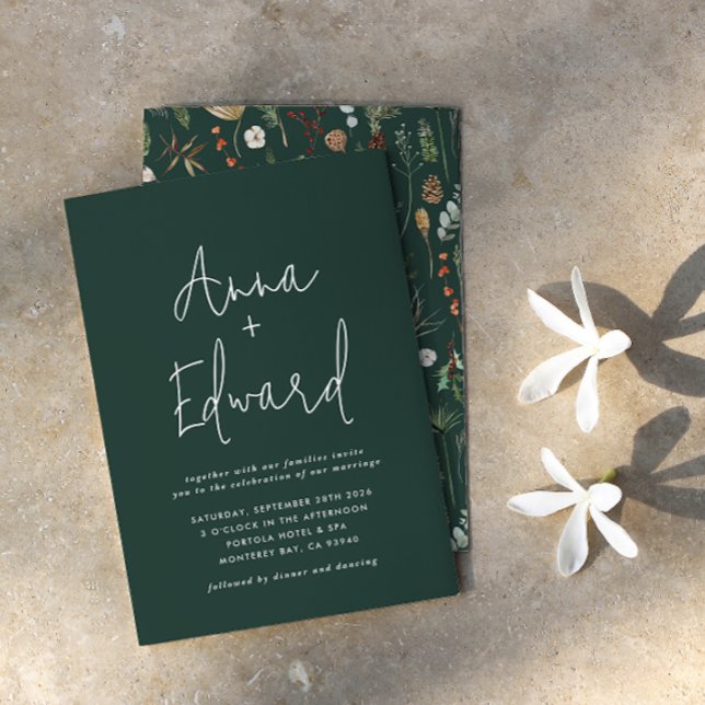 Invitación acuarela boda floral botánica verde moderno (Subido por el creador)