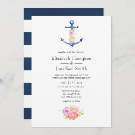 Invitación Acuarela Boda floral con tema náutico
