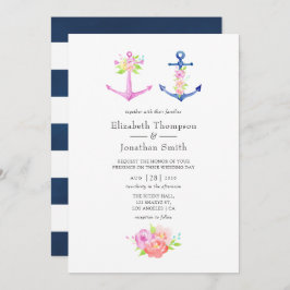 Invitación Acuarela Boda floral con tema náutico
