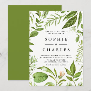 Invitación Acuarela Boda floral de follaje verde salvaje