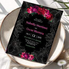 Invitación Acuarela boda floral rosa mexicano negro