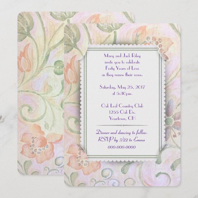 Invitación acuarela Boda florwal Vow Renewal (Anverso / Reverso)